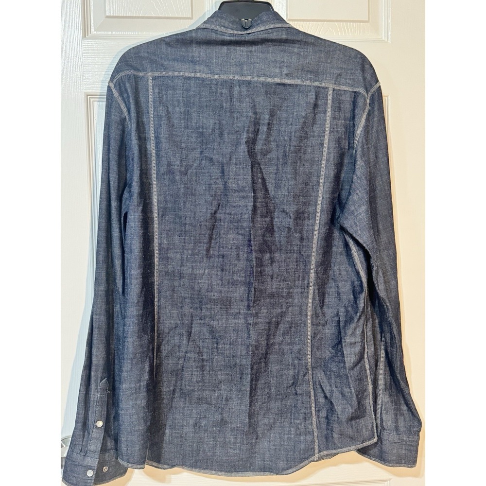 Distressed Denim Shirt Mens XXL Blue Button Up Long Sleeve - Picture 4 of 4